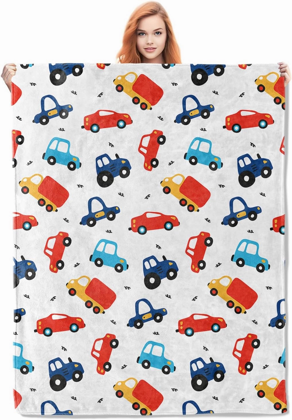 Car Pattern Blanket Gifts for Kids Boys Soft Warm Lightweight Cozy Plush Cute Cars Tractor Theme Throw Blankets for Bedroom Living Room Sofa Home Decor 50"x40"