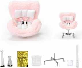 Car Seat for Dolls (10-17cm), Cute Doll Accessory with Soft Furry Cushion, Air Vent Clip & Desktop Stand, Display Sofa for Blind Box Fans & Collectors, Functional Car Ornament (Pink)