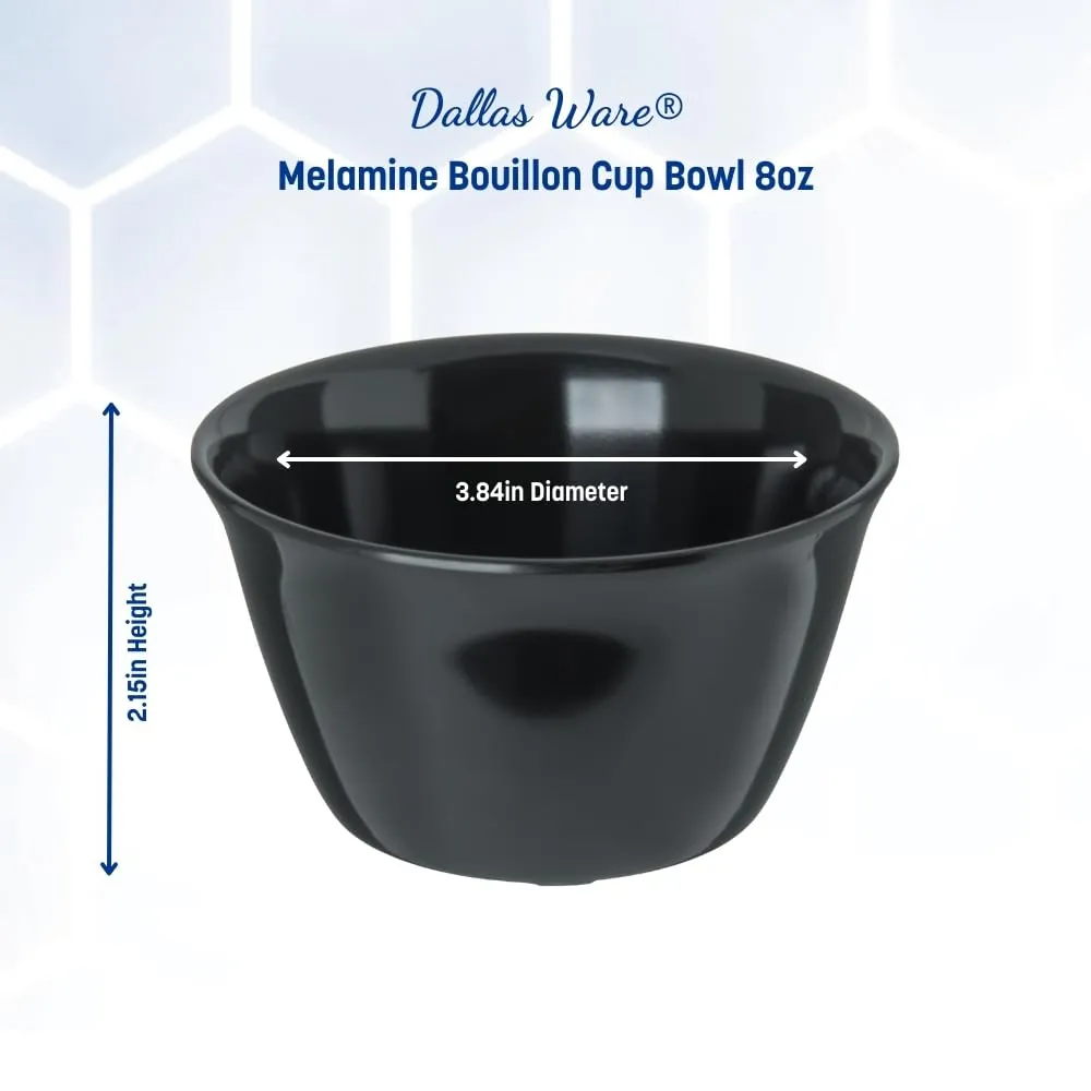 Carlisle FoodService Products Dallas Ware Reusable Plastic Bowl Bouillon Cup Bowl for Home and Restaurant, Melamine, 8 Ounces, Black, (Pack of 24)