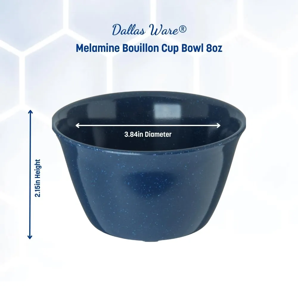 Carlisle FoodService Products Dallas Ware Reusable Plastic Bowl Bouillon Cup Bowl for Home and Restaurant, Melamine, 8 Ounces, Café Blue, (Pack of 24)
