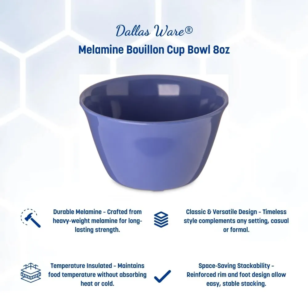 Carlisle FoodService Products Dallas Ware Reusable Plastic Bowl Bouillon Cup Bowl for Home and Restaurant, Melamine, 8 Ounces, Ocean Blue, (Pack of 24)
