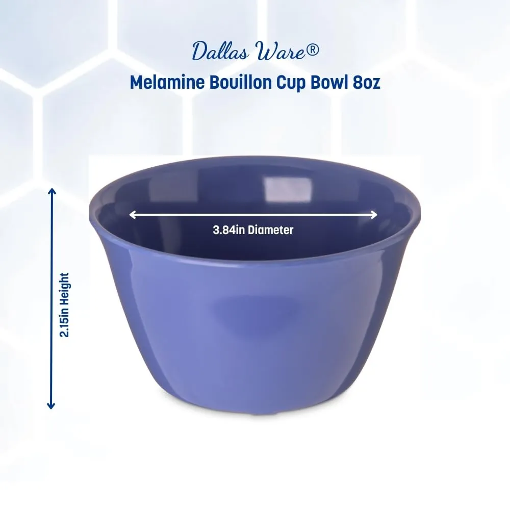 Carlisle FoodService Products Dallas Ware Reusable Plastic Bowl Bouillon Cup Bowl for Home and Restaurant, Melamine, 8 Ounces, Ocean Blue, (Pack of 24)