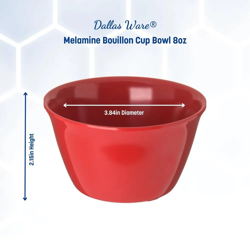 Carlisle FoodService Products Dallas Ware Reusable Plastic Bowl Bouillon Cup Bowl for Home and Restaurant, Melamine, 8 Ounces, Red, (Pack of 24)