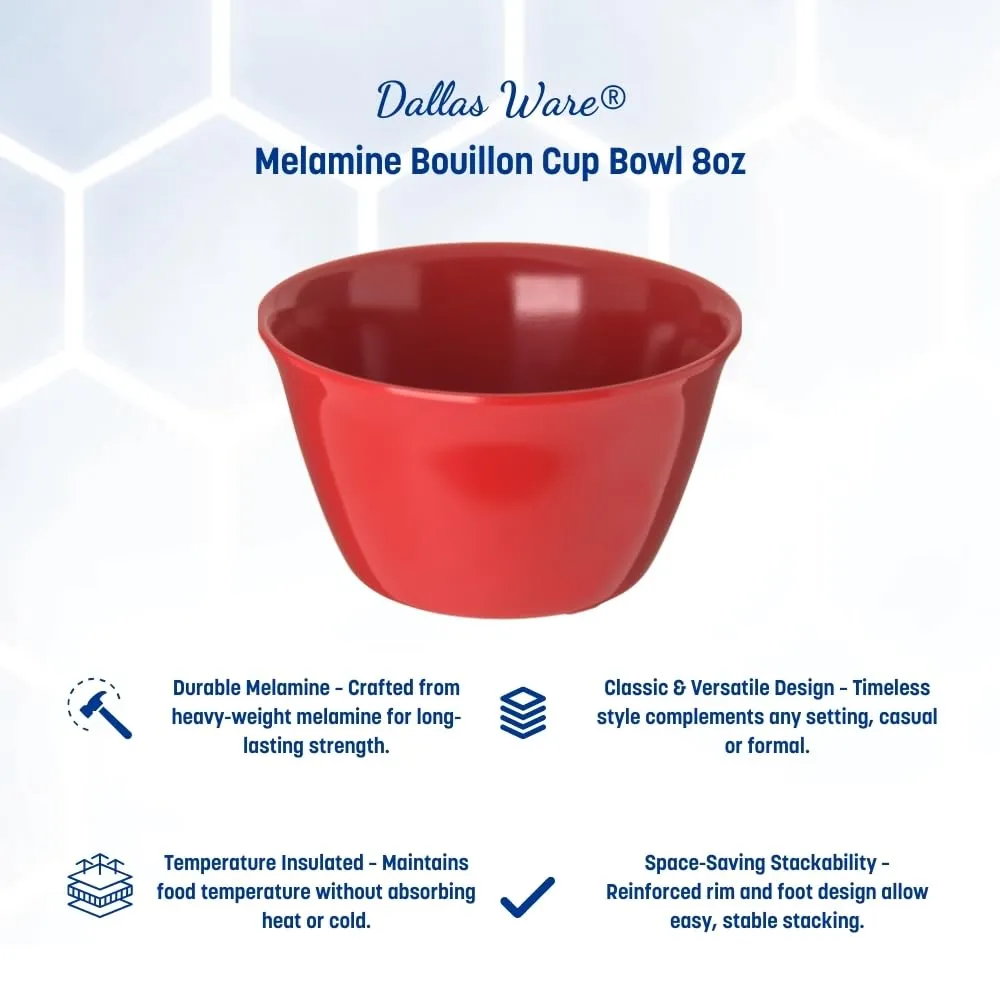 Carlisle FoodService Products Dallas Ware Reusable Plastic Bowl Bouillon Cup Bowl for Home and Restaurant, Melamine, 8 Ounces, Red, (Pack of 24)