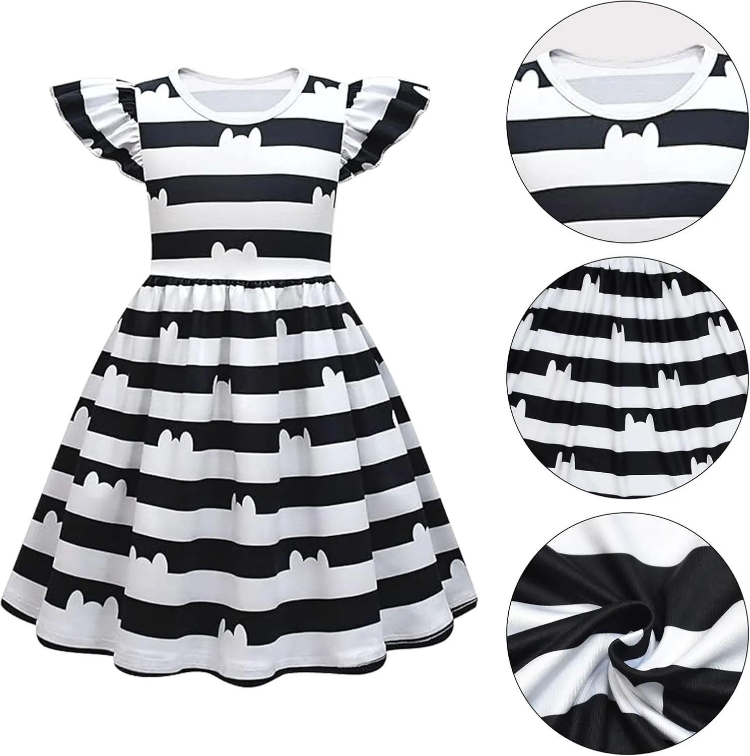 Cat Dollhouse Costume Ruffle Sleeve Casual Dresses With Headband Wallet And Glasses Halloween Birthday Party Outfits