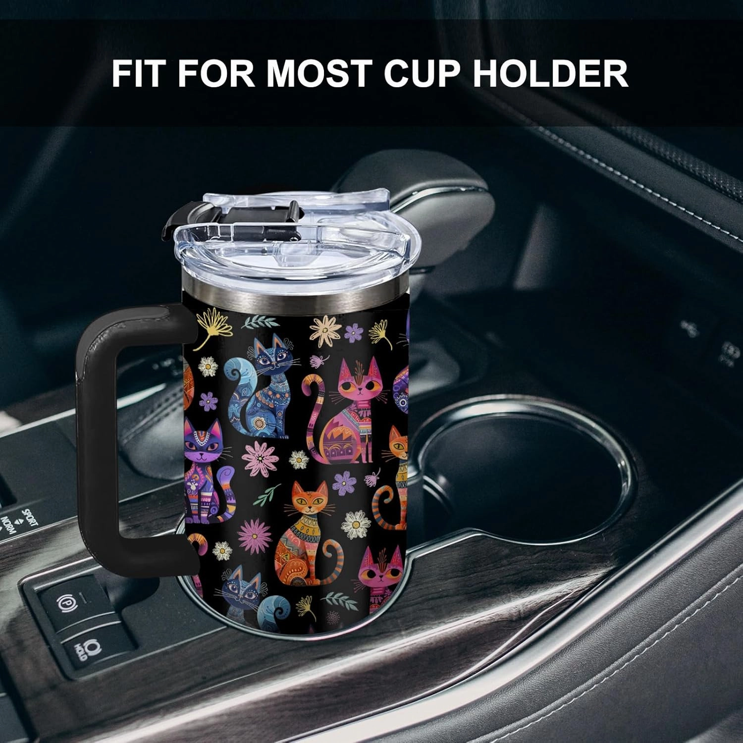 Cat Gifts for Women Cats Tumbler with Handle 40Oz Christmas Birthday Flowers & Elegance Cats Gift for Cat Lover Owner
