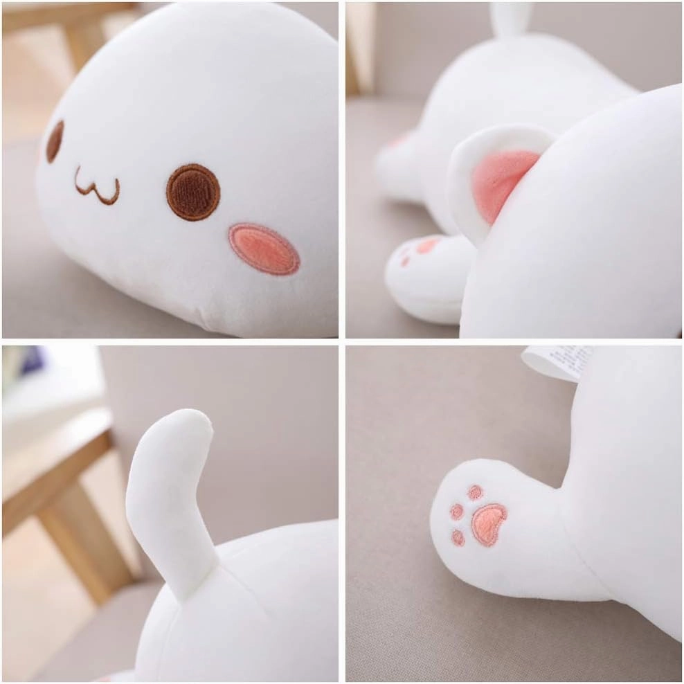 Cat Plush Hugging Pillow, Soft Cat Stuffed Animals Kawaii Kitten Plush Toy Gifts for Kids (White Round Eyes, 19.6")