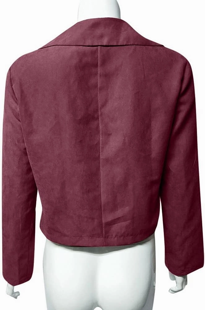 Cdiecer Women's Faux Suede Motocross Jacket Zipped Notch Collar Moto Biker Jacket Lightweight Solid Fitted Slim Coat