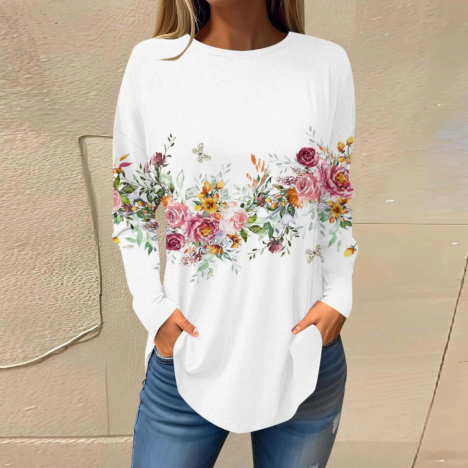 Ceboyel Women's Long Sleeve Tops 2023 Dressy Causal Shirts Tees Trendy Going Out Blouse Tunics Cute Fall Ladies Clothing 2023