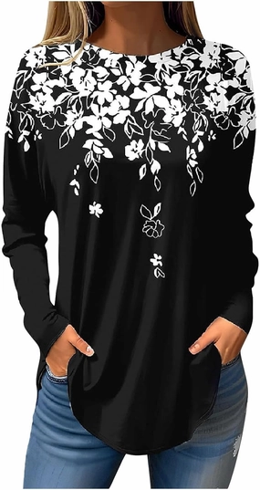 Ceboyel Women's Long Sleeve Tops 2023 Dressy Causal Shirts Tees Trendy Going Out Blouse Tunics Cute Fall Ladies Clothing 2023