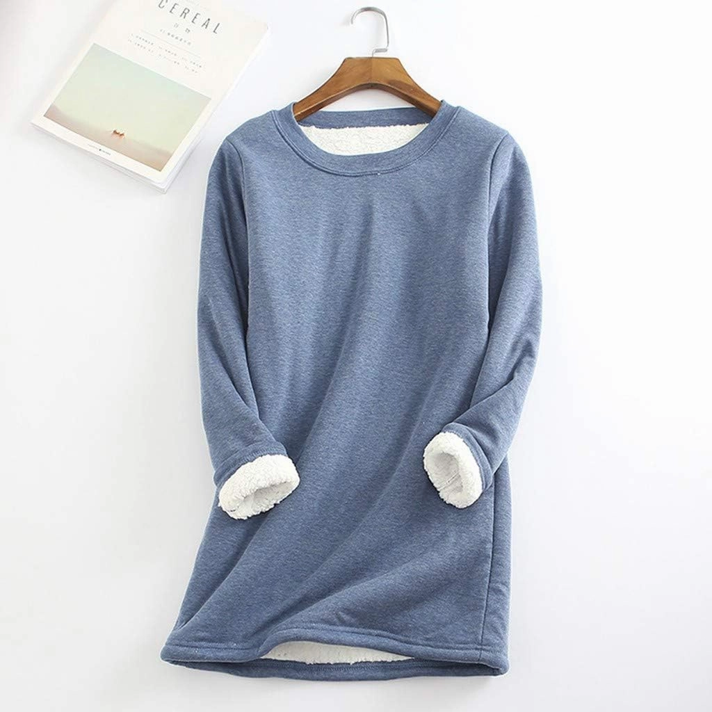 Ceboyel Womens Fleece Pullover Sweatshirt No Hood Shirts Sweater Sherpa Lined Tunic Sweatshirts Warm Winter Loungewear 2023