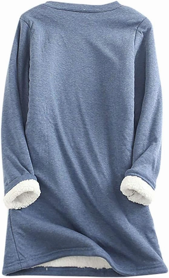 Ceboyel Womens Fleece Pullover Sweatshirt No Hood Shirts Sweater Sherpa Lined Tunic Sweatshirts Warm Winter Loungewear 2023