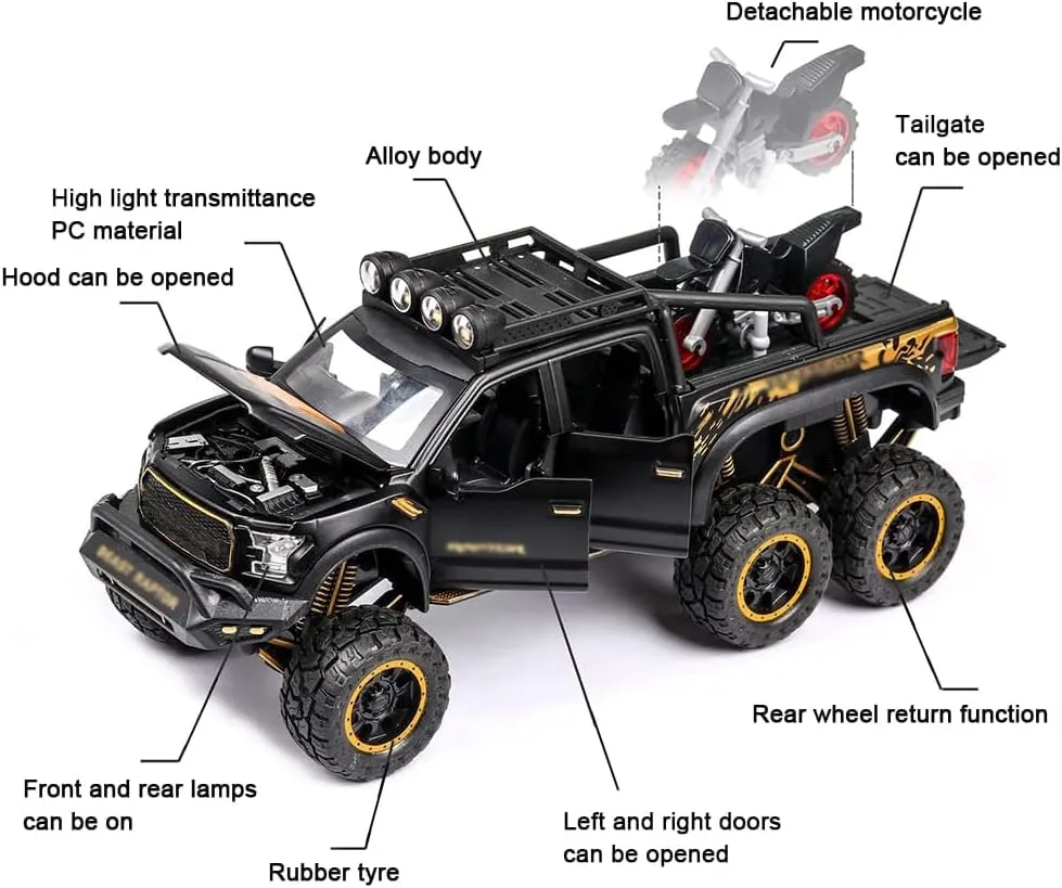 chengchuang Toy Car for Boys, 1/32 Scale Die Cast Metal Cars Toys, Pull Back Toy Car with Sounds and Lights for Kids Gifts (Black)
