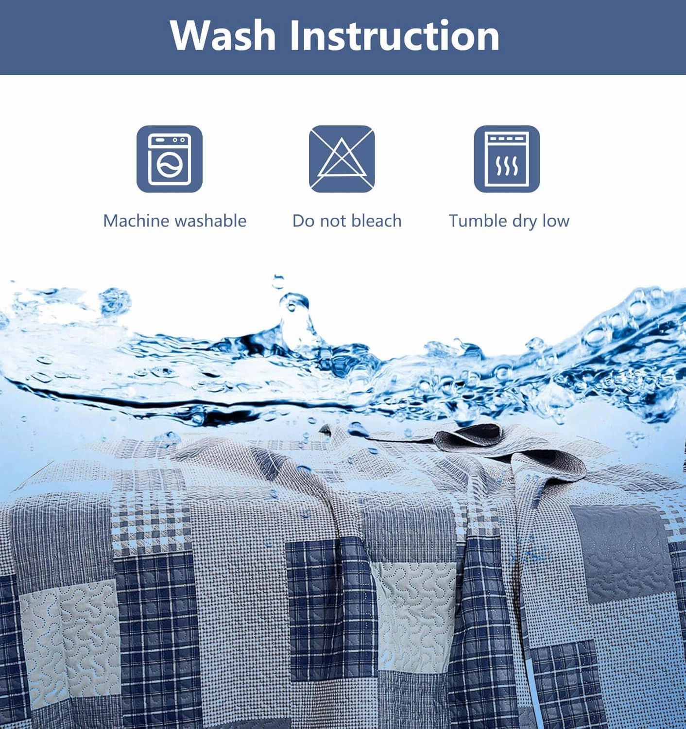 CHESITY King Quilt Set King Size Plaid Bedding Sets 3-Piece Navy Blue Reversible Lightweight Stripe Grid Coverlet Bedspread Patchwork Soft Quilt for Bed (96" x 108")