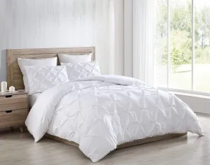 Chezmoi Collection Natalia 3-Piece Pom Pom Pinch Pleat Down Alternative Comforter Set,Soft Washed Microfiber Ball Fringe Bedding Set (Full, White)