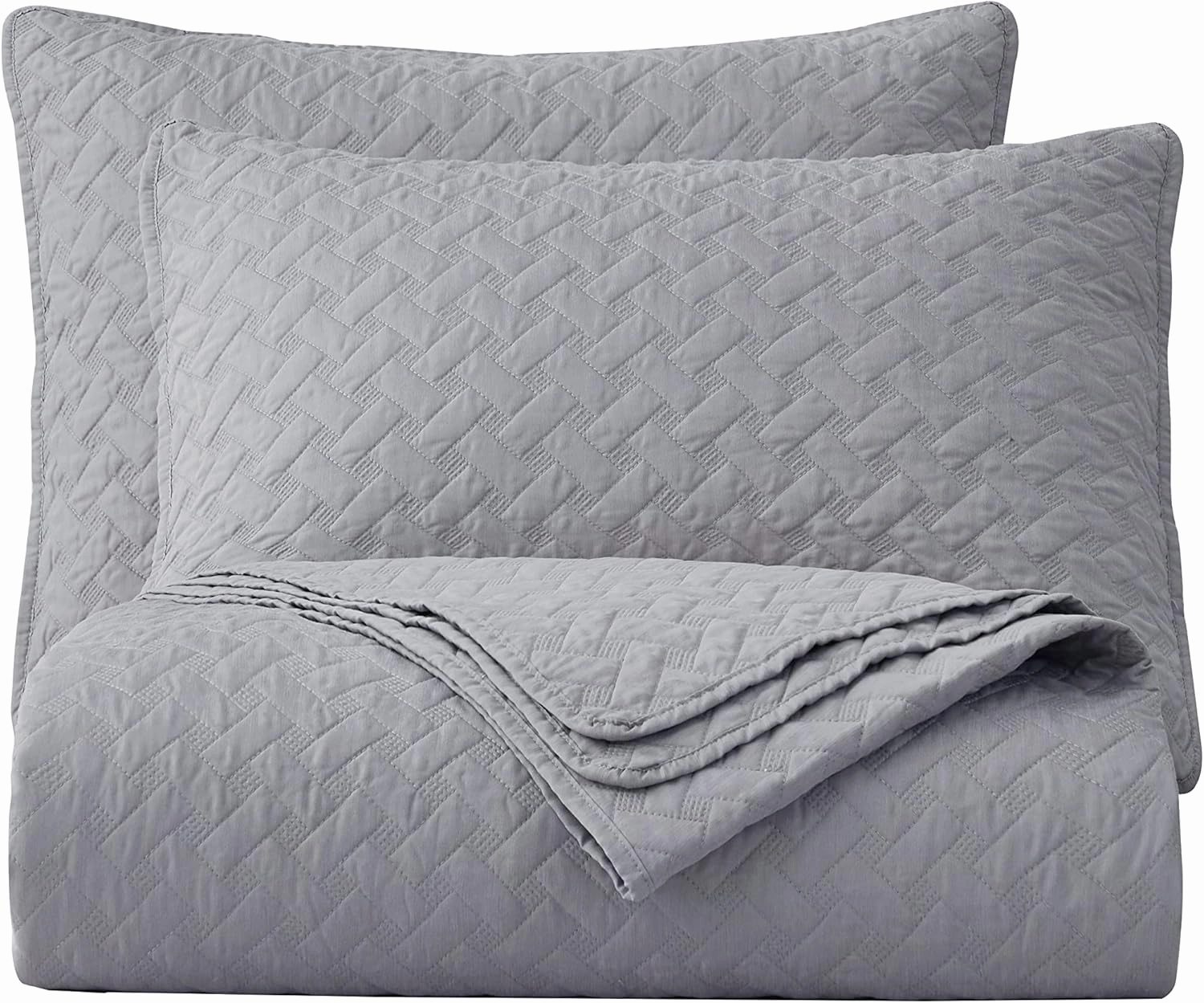 Chezmoi Collection Randall 3-Piece Soft Cooling Blend of Rayon Derived from Bamboo & Polyester Quilt Bedspread Basketweave Quilted Coverlet Set (King, Light Gray)