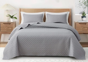 Chezmoi Collection Randall 3-Piece Soft Cooling Blend of Rayon Derived from Bamboo & Polyester Quilt Bedspread Basketweave Quilted Coverlet Set (King, Light Gray)