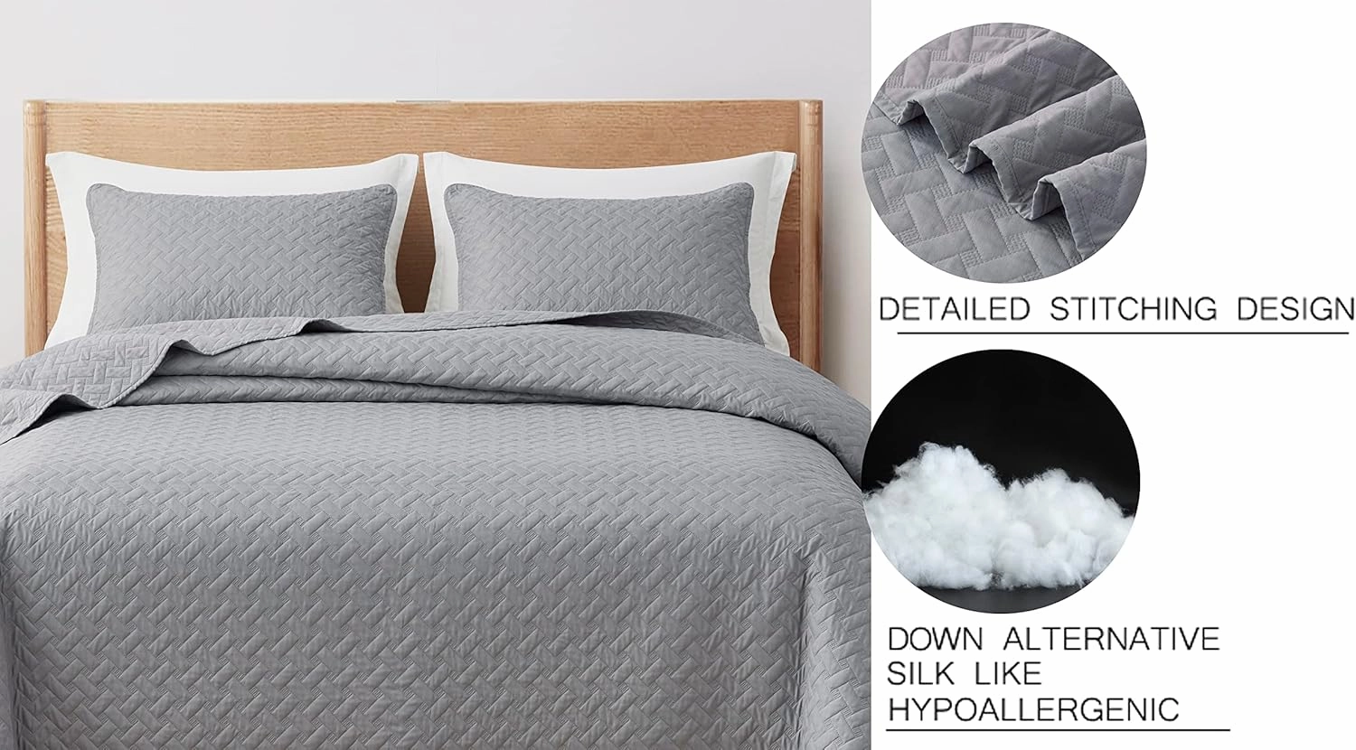 Chezmoi Collection Randall 3-Piece Soft Cooling Blend of Rayon Derived from Bamboo & Polyester Quilt Bedspread Basketweave Quilted Coverlet Set (King, Light Gray)