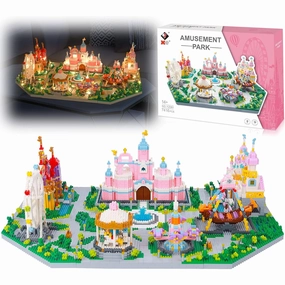 Chifafortoo 7416Pcs Friends Magical Playground Building Blocks Sets Theme Park for Kids with Lights Princess Castle Ferris Wheel Carousel 7 in 1 Micro Mini Building Bricks Kit