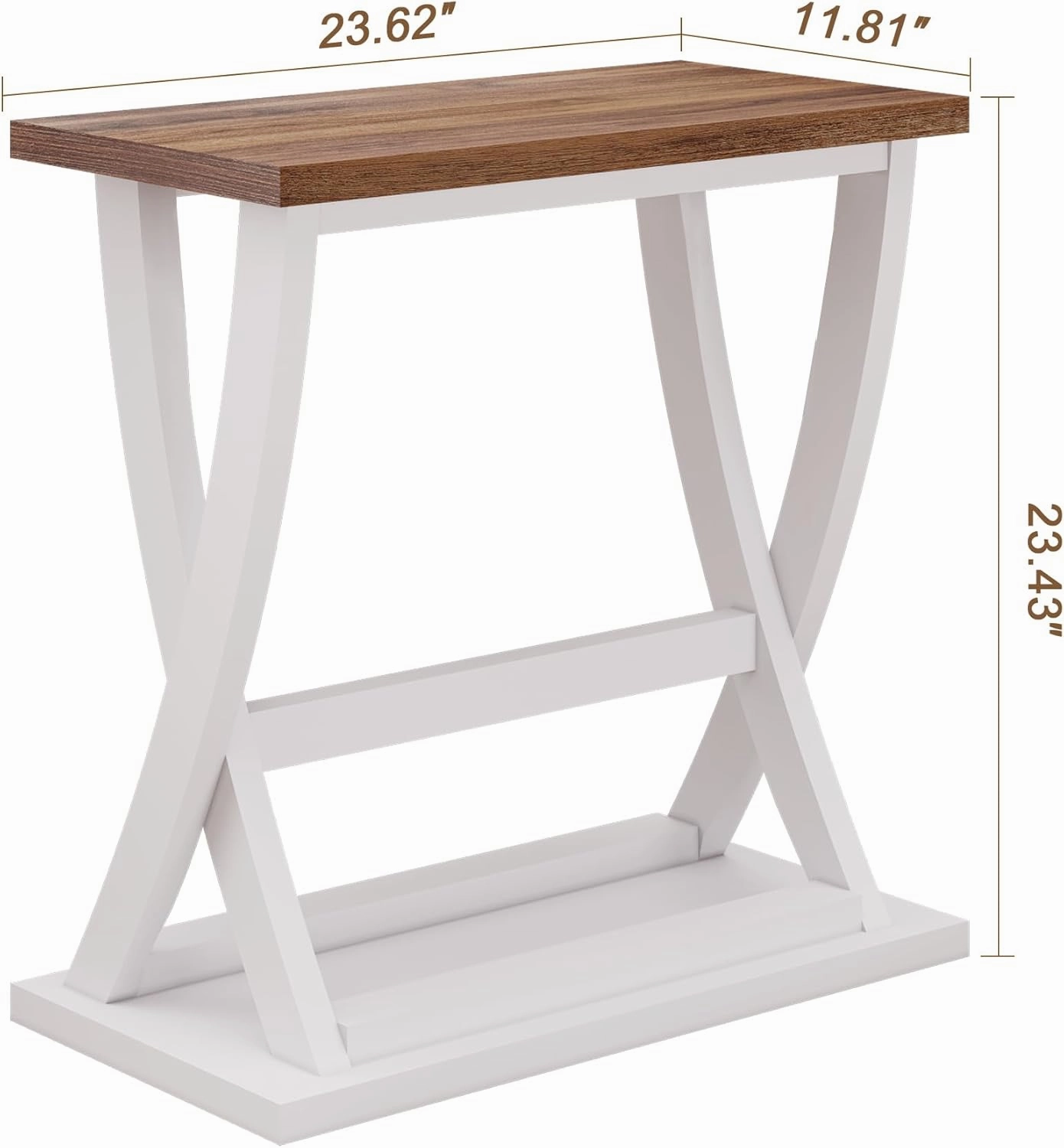 ChooChoo Farmhouse End Table, Narrow Side Table with Storage Shelf, Modern X-Design Slim End Table for Living Room,Bedroom, Small Space, 11.8" D*23.6" W*23.4" D.