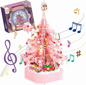 Christmas Crystal Tree Building Blocks Set, Pink Christmas Music Box with Lights, Holiday Home Decoration, Idea Gifts for Adult and Teens (675 pcs) (605024)