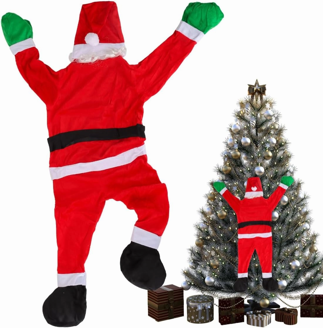 Christmas Hanging Santa Decoration Climbing Santa Claus Climbing Hanging Santa Claus Suit Indoor Outdoor Christmas Ornaments Christmas Decor for Gutter/Roof/Chimney/Window/Car/Christmas Tree (5.6 FT)