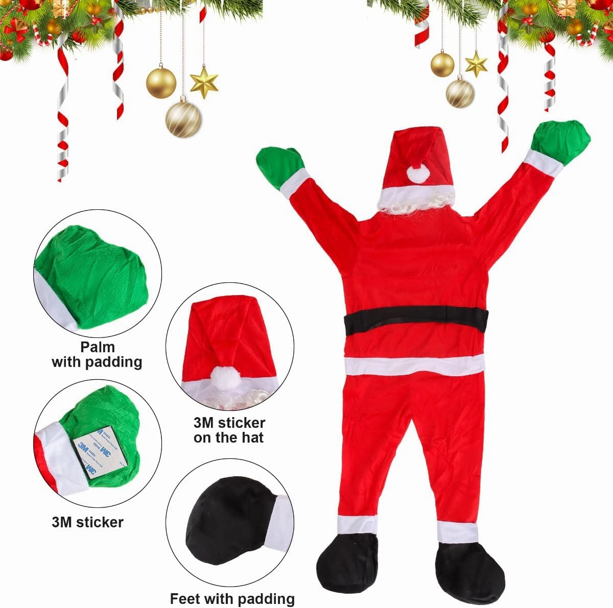 Christmas Hanging Santa Decoration Climbing Santa Claus Climbing Hanging Santa Claus Suit Indoor Outdoor Christmas Ornaments Christmas Decor for Gutter/Roof/Chimney/Window/Car/Christmas Tree (5.6 FT)