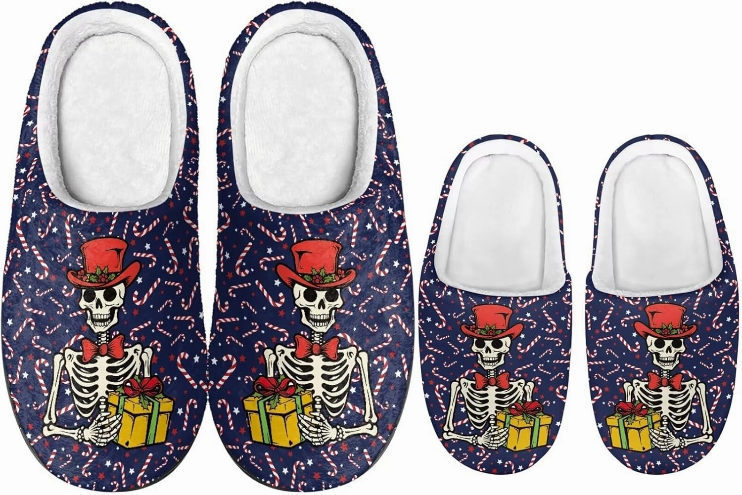 Christmas Slippers for Family TPR Sole Men Women Indoor/Outdoor Slippers Fuzzy Slip On House Shoes with Rubber