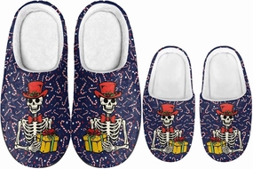 Christmas Slippers for Family TPR Sole Men Women Indoor/Outdoor Slippers Fuzzy Slip On House Shoes with Rubber