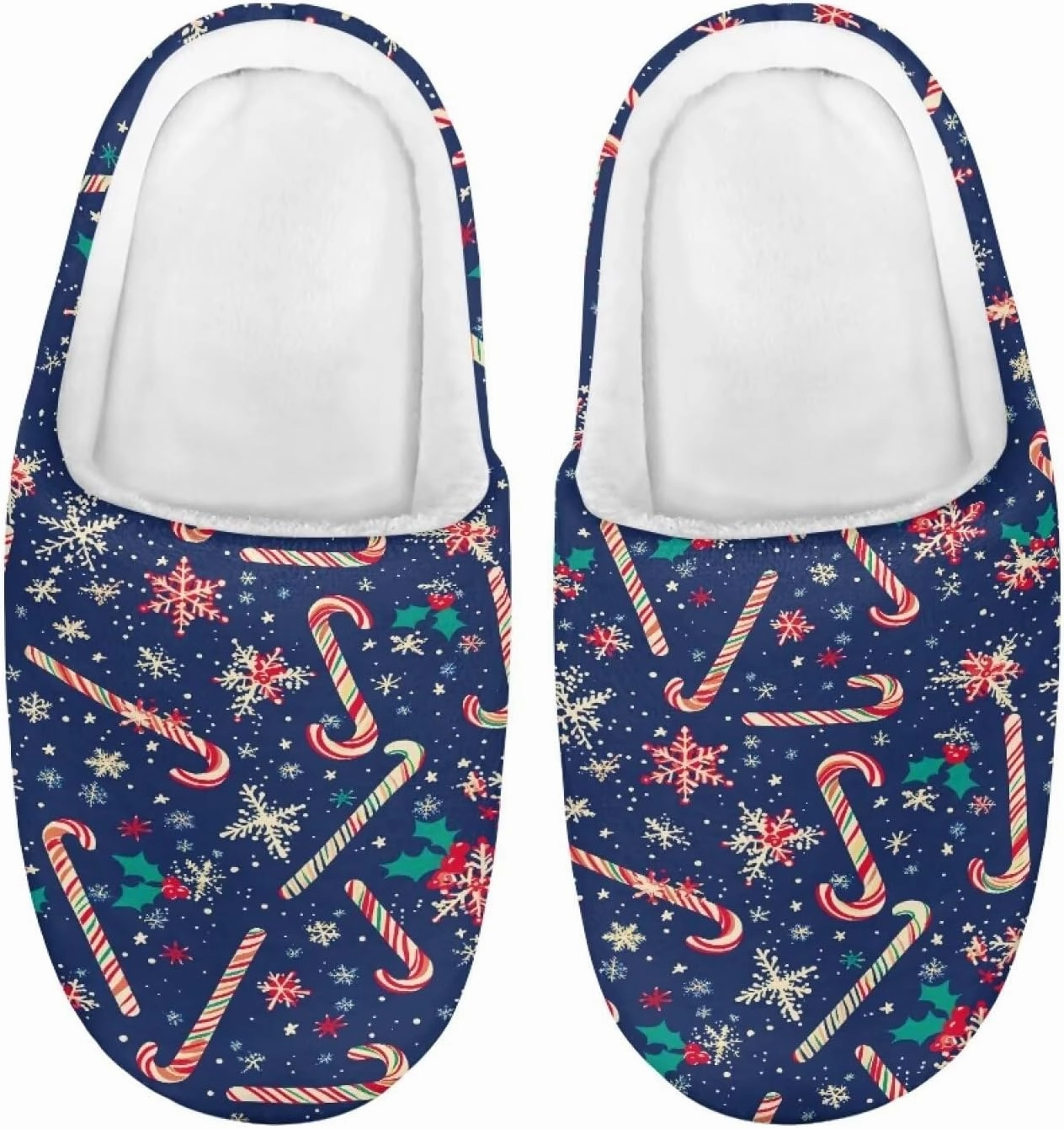 Christmas Slippers for Family TPR Sole Men Women Indoor/Outdoor Slippers Fuzzy Slip On House Shoes with Rubber