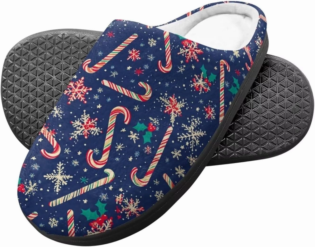 Christmas Slippers for Family TPR Sole Men Women Indoor/Outdoor Slippers Fuzzy Slip On House Shoes with Rubber