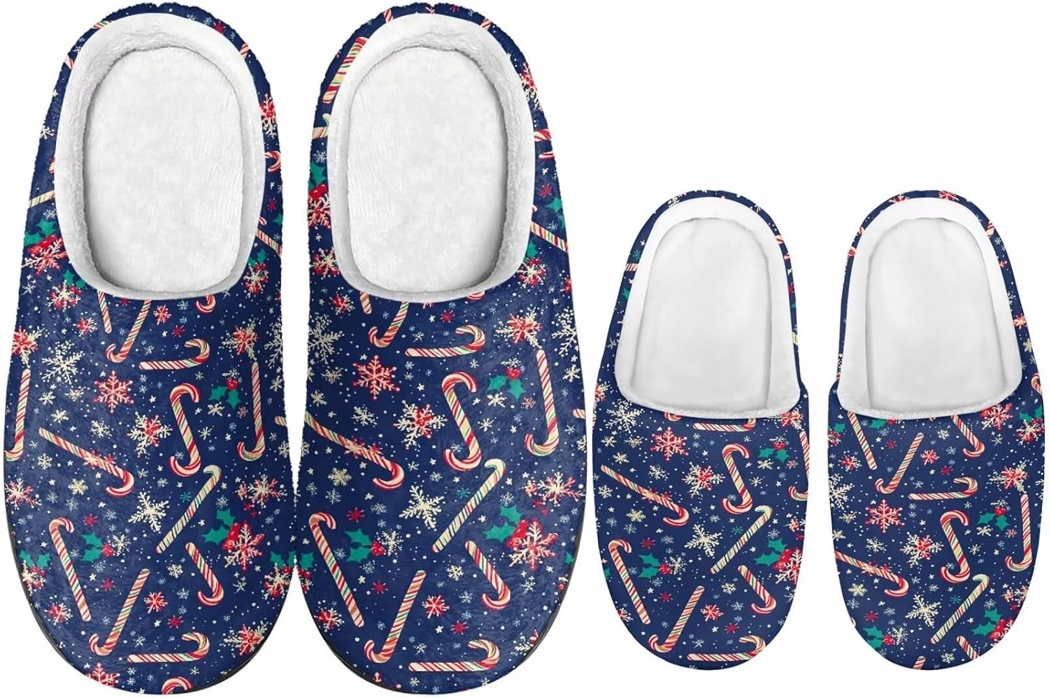 Christmas Slippers for Family TPR Sole Men Women Indoor/Outdoor Slippers Fuzzy Slip On House Shoes with Rubber
