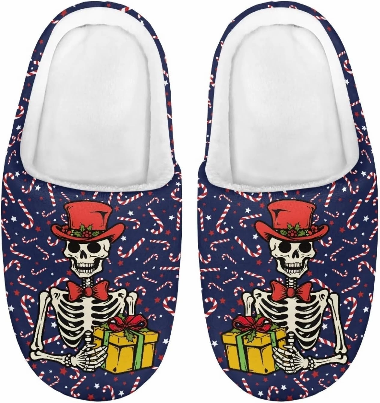 Christmas Slippers for Family TPR Sole Men Women Indoor/Outdoor Slippers Fuzzy Slip On House Shoes with Rubber