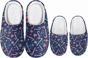 Christmas Slippers for Family TPR Sole Men Women Indoor/Outdoor Slippers Fuzzy Slip On House Shoes with Rubber