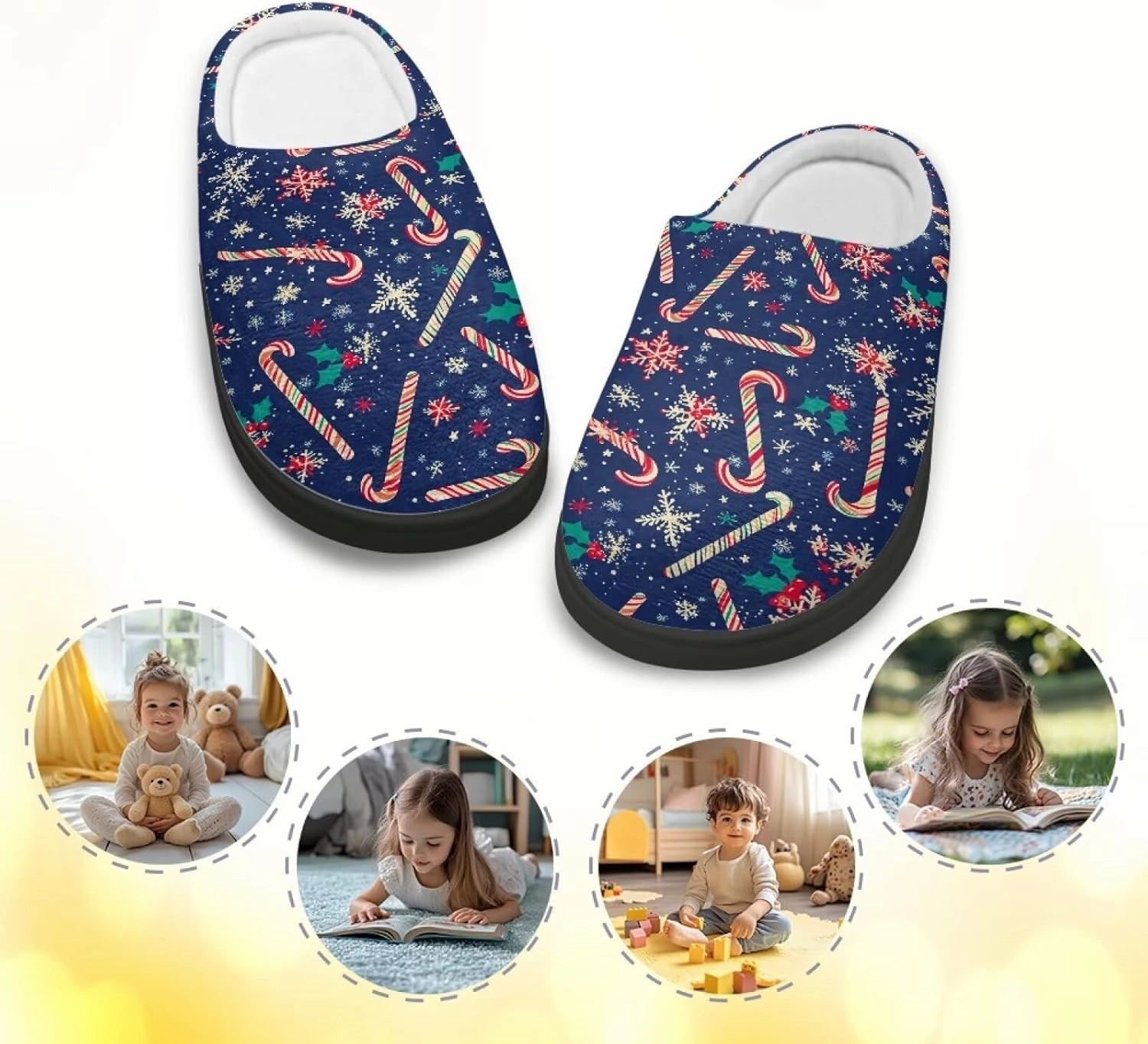 Christmas Slippers for Family TPR Sole Men Women Indoor/Outdoor Slippers Fuzzy Slip On House Shoes with Rubber