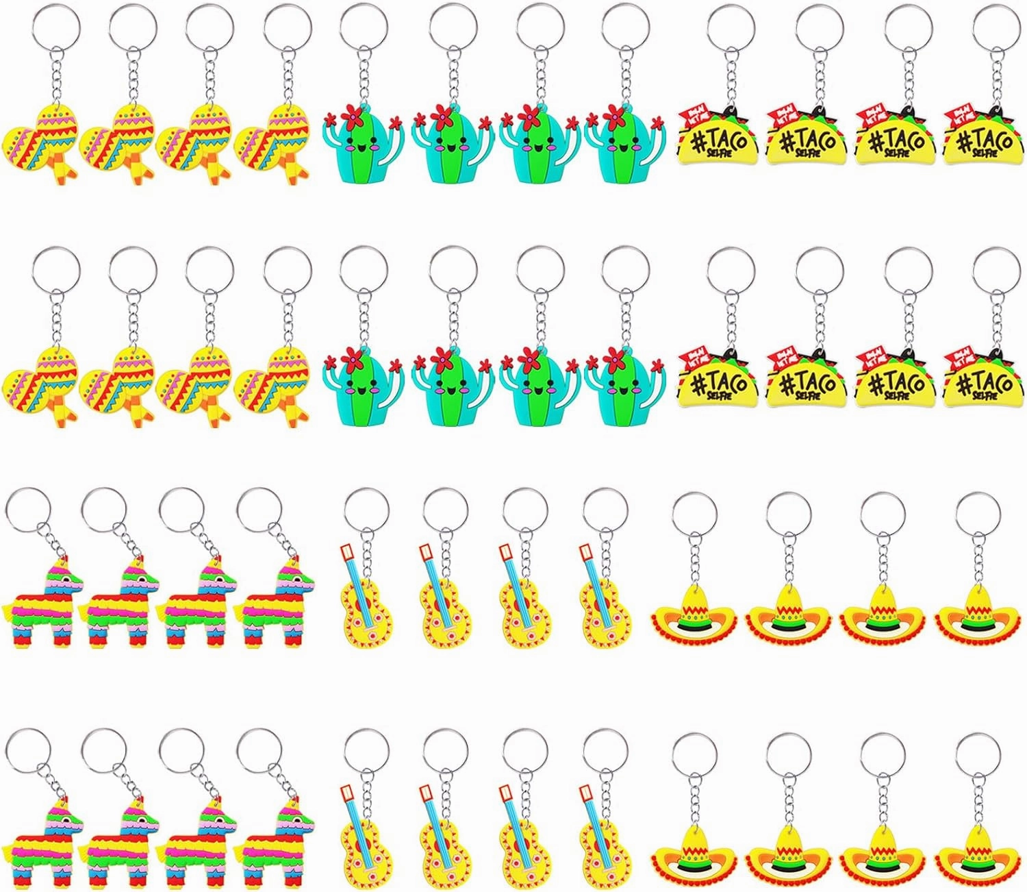 CiciBear 48 Pack Mexican Party Return Favors with Pinata, Hat, Cactus, Taco, Guitar and Maraca Keychains for Mexican Fiesta Party,Cinco De Mayo Party,Mexican Birthday Party,Fiesta Bachelorette Party