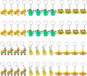CiciBear 48 Pack Mexican Party Return Favors with Pinata, Hat, Cactus, Taco, Guitar and Maraca Keychains for Mexican Fiesta Party,Cinco De Mayo Party,Mexican Birthday Party,Fiesta Bachelorette Party
