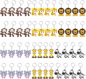 CiciBear 48 Pack Wild Animal Party Return Favors with Lion, Monkey, Giraffe, Zebra, Elephant and Tiger Keychains for Jungle Safari Wild Woodland Baby Shower, Birthday, School Carnival Rewards