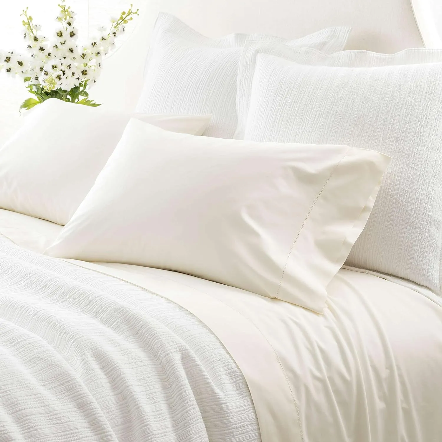 Classic Hemstitch Ivory Sheet Set, Twin Size, Ivory Solid Pattern