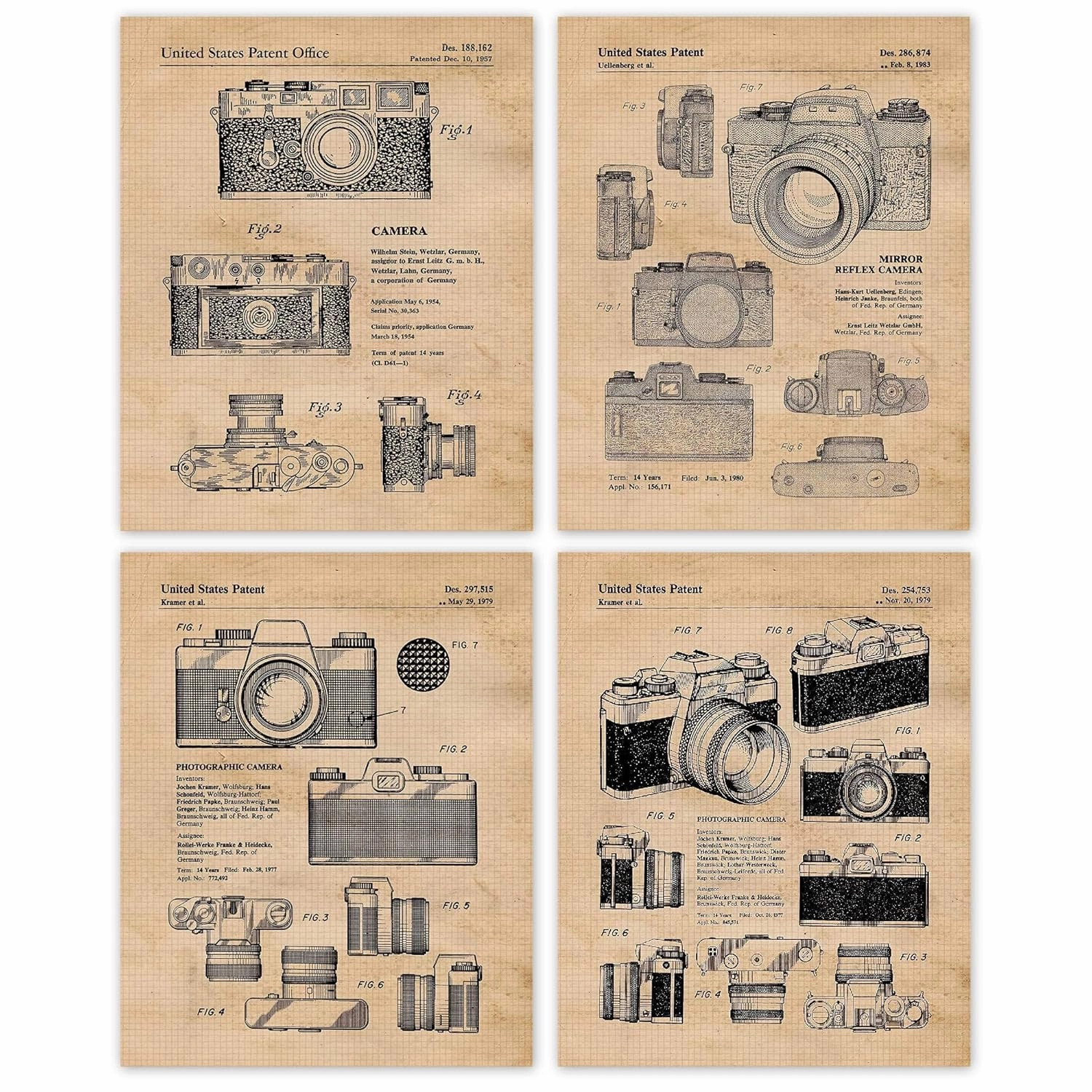 Classic Classic M3 R4 Camera Patent Prints, 4 (8x10) Unframed Photos, Wall Art Decor Gift for Home Work Office Man Cave School Lab College Student Teacher Leica Rollei Photography Sports Champs