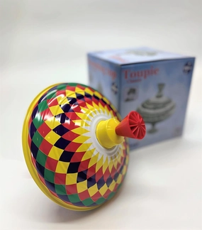 Classic Multicolored Spinning Tin Top Toy Bolz Funny Buzzing Hum Gets Louder As The Top Spins Faster 8x8x8" Ages 18 m 
