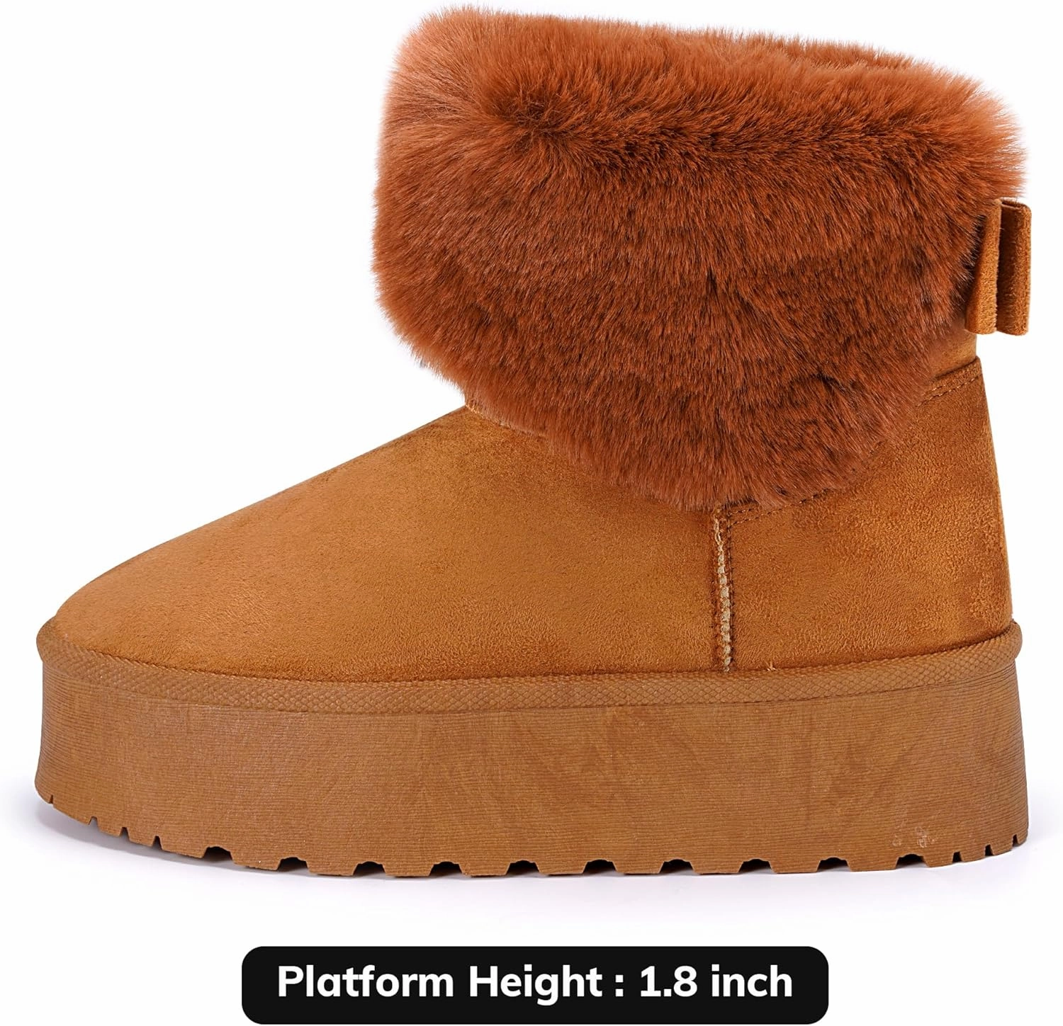 Classic Platform Snow Boots for Women Winter Faux Fur Lined Fuzzy Pull on Ankle Chunky Boots
