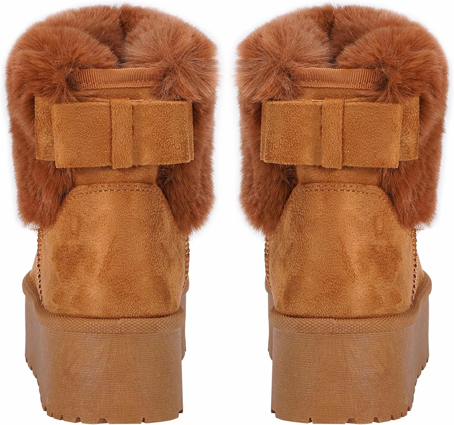 Classic Platform Snow Boots for Women Winter Faux Fur Lined Fuzzy Pull on Ankle Chunky Boots