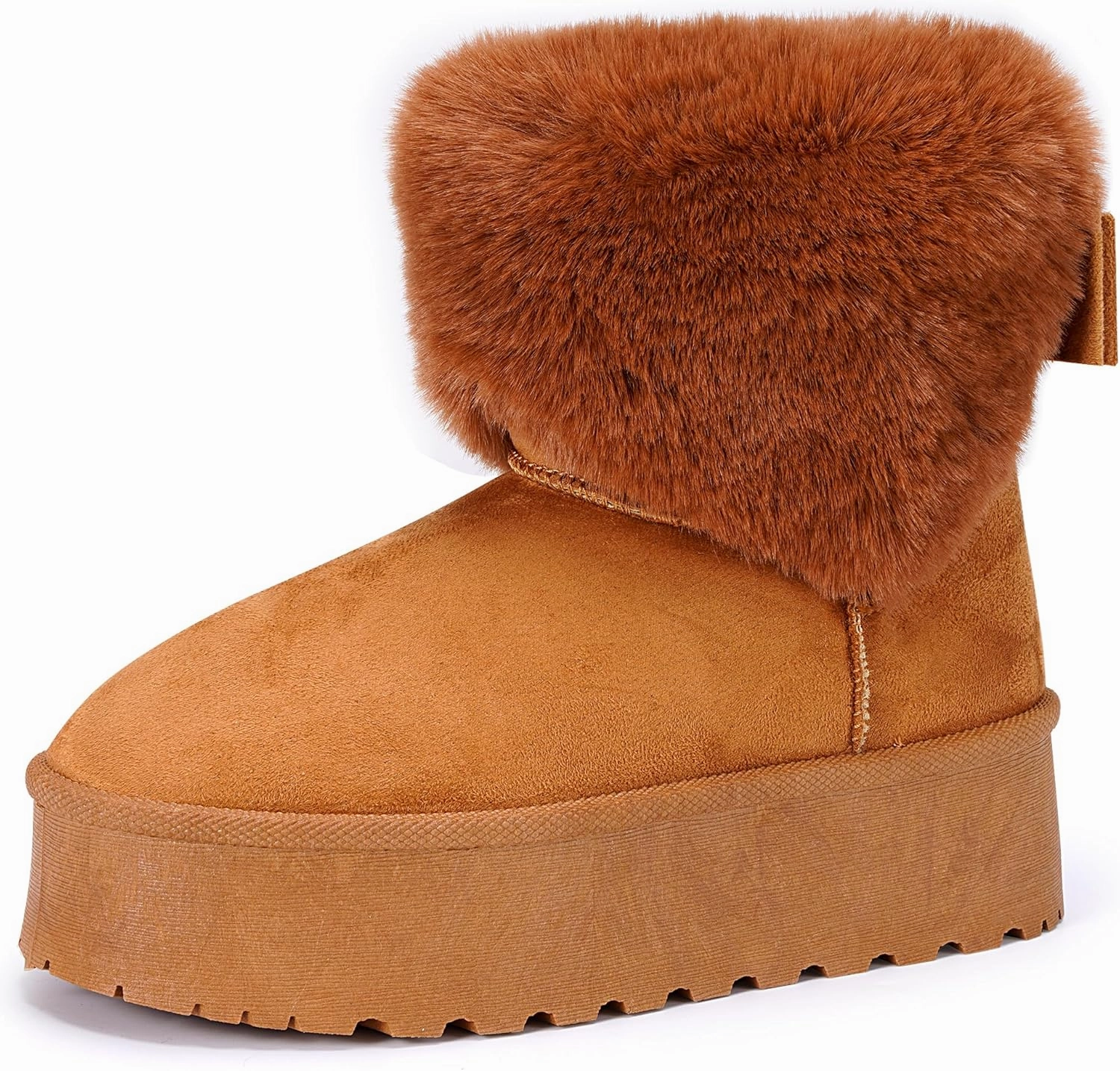 Classic Platform Snow Boots for Women Winter Faux Fur Lined Fuzzy Pull on Ankle Chunky Boots