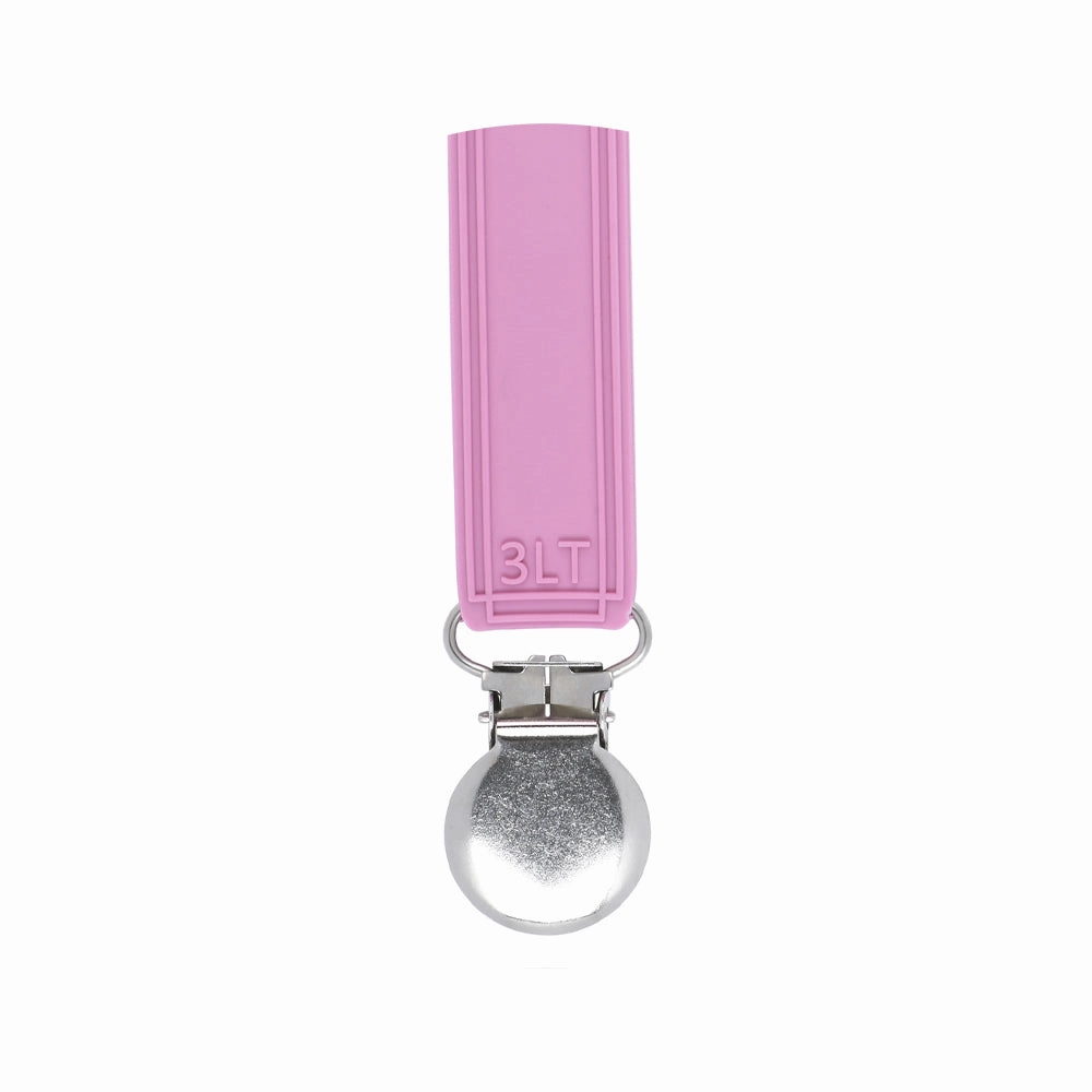 Classic Rose Pink All Silicone One Piece Pacifier Clip