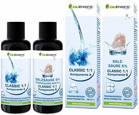 Classic Water Purification 1:1 Set, 1x 100ml Hydrochloric Acid 5%, 1x 100ml Sodium Solution. Made in Germany