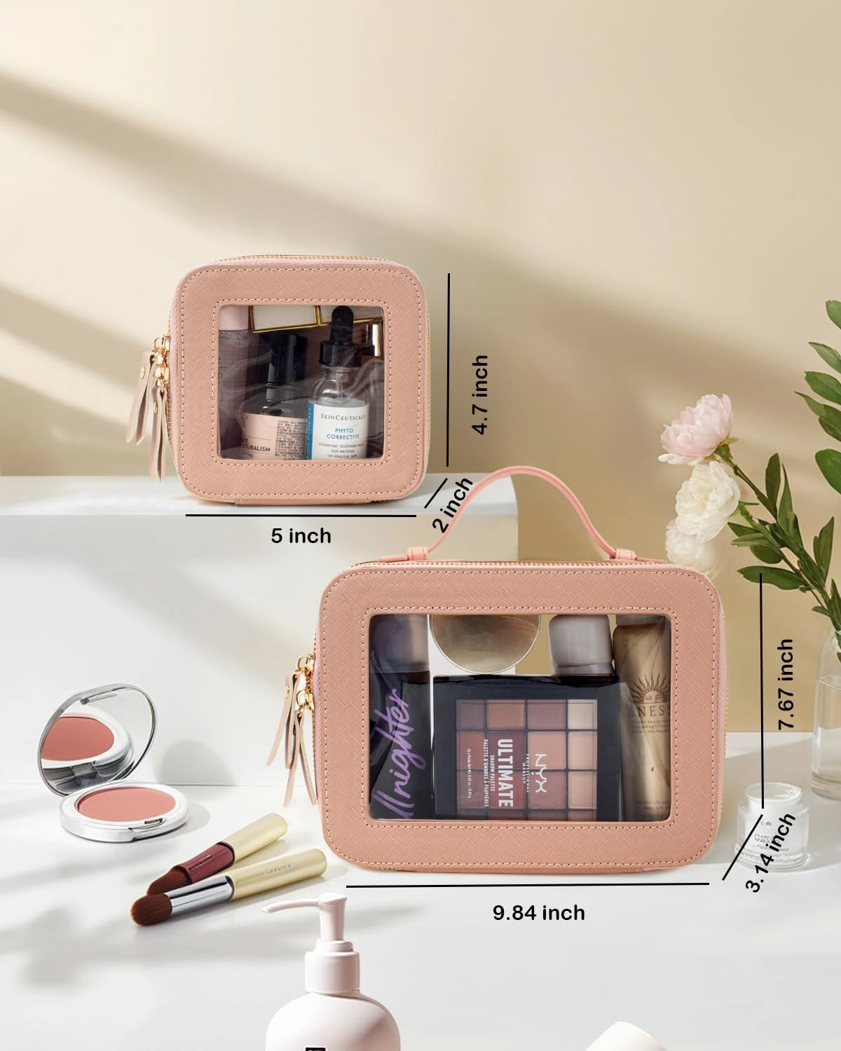 Clear Makeup Bag, Small Makeup Bag TSA Approved Toiletry Bag Cosmetic Travel Bag Cute Makeup Bag Organizer Makeup Case Pouch Car Essentials for Women Men