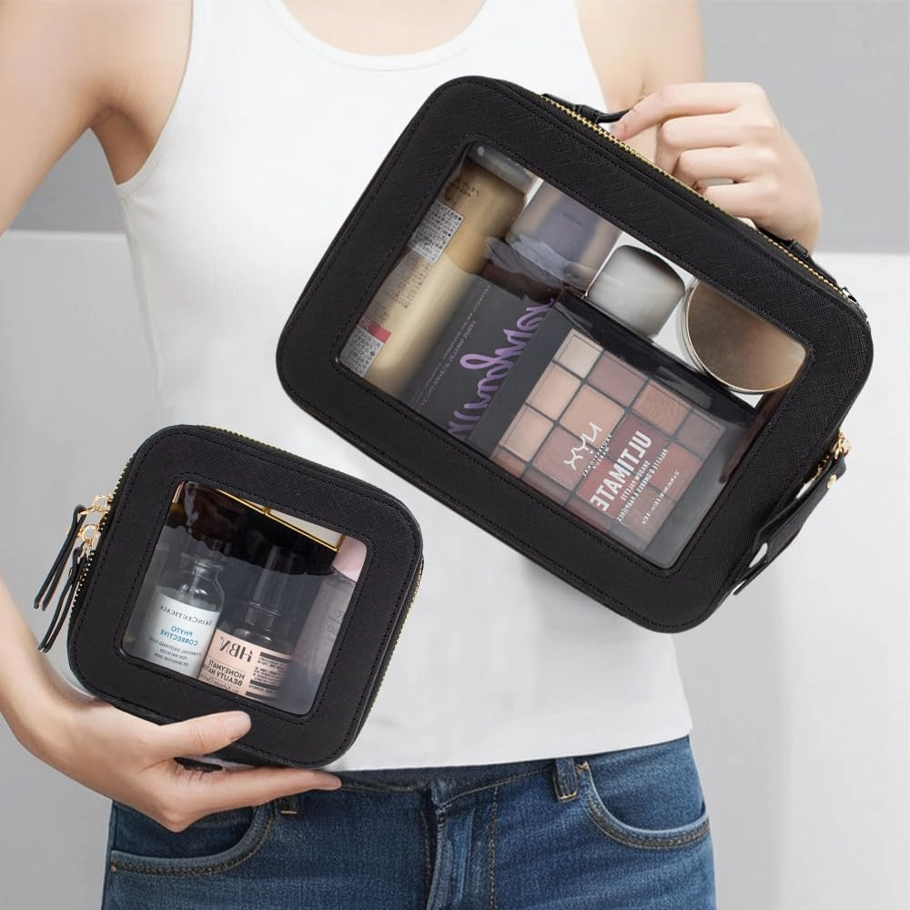 Clear Makeup Bag, Small Makeup Bag TSA Approved Toiletry Bag Cosmetic Travel Bag Cute Makeup Bag Organizer Makeup Case Pouch Car Essentials for Women Men