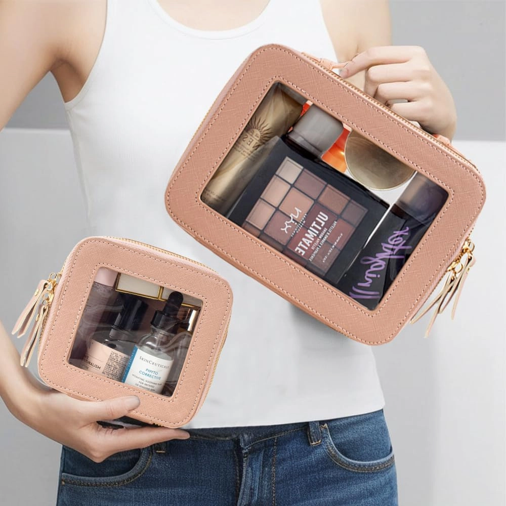 Clear Makeup Bag, Small Makeup Bag TSA Approved Toiletry Bag Cosmetic Travel Bag Cute Makeup Bag Organizer Makeup Case Pouch Car Essentials for Women Men
