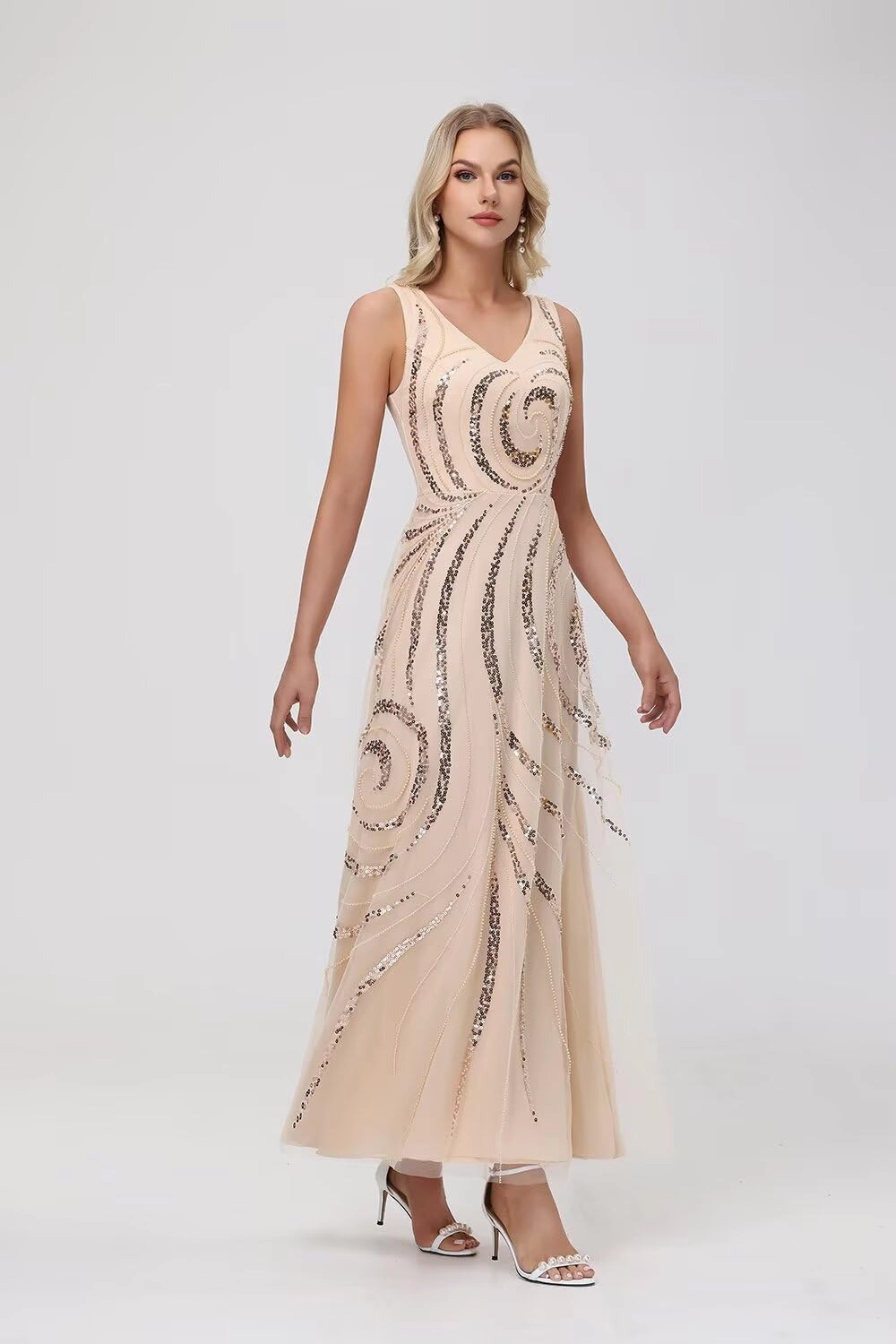 Clothfun Chiffon Long Mother of The Bride Dress 2025 Sequin Wedding Guest Dress with Jacket CY134